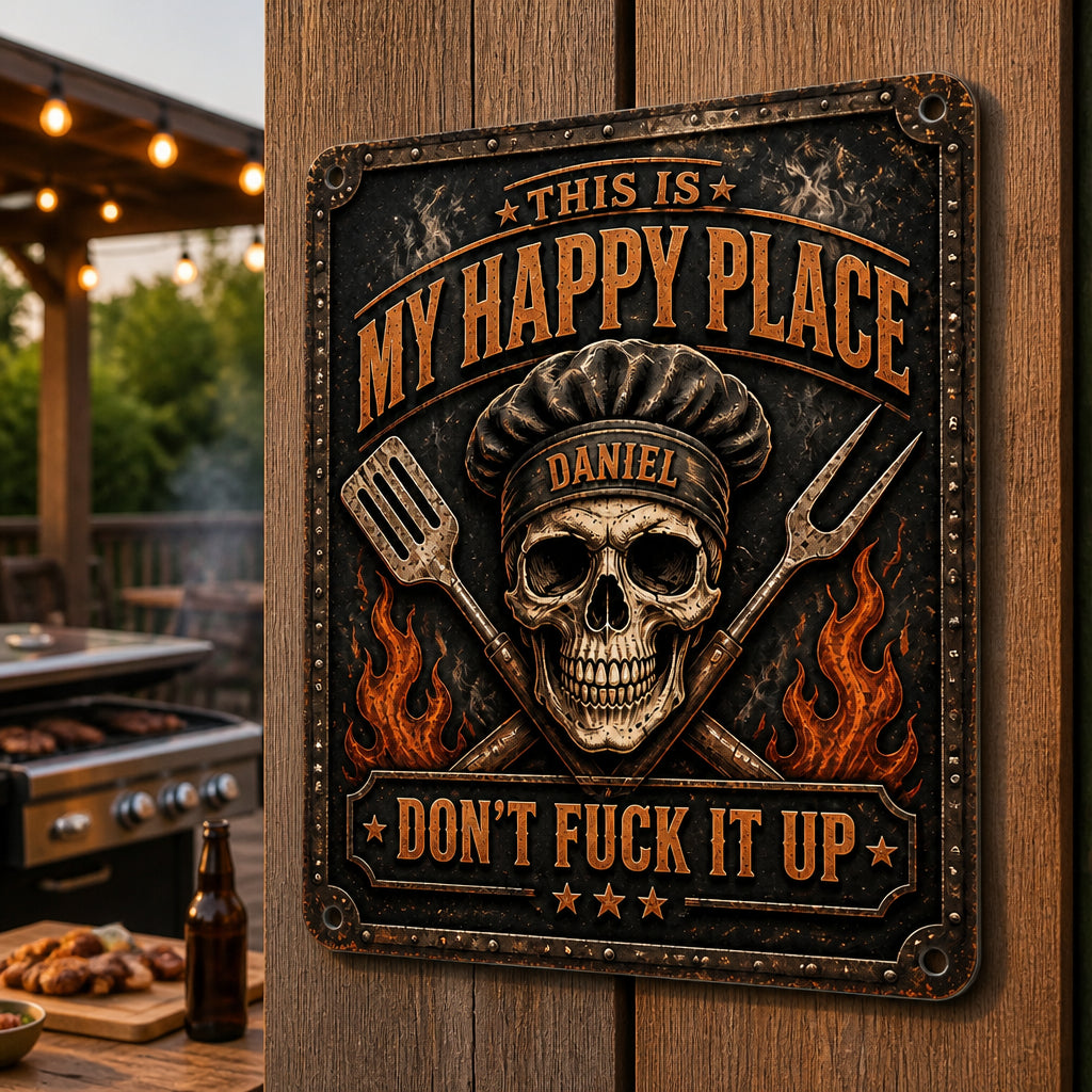Grill Master Happy Place Metal Sign — Name Personalized - Personalized Metal Sign 2f91add7-7b61-4850-bcf0-6e53aff0b4e3.jpg