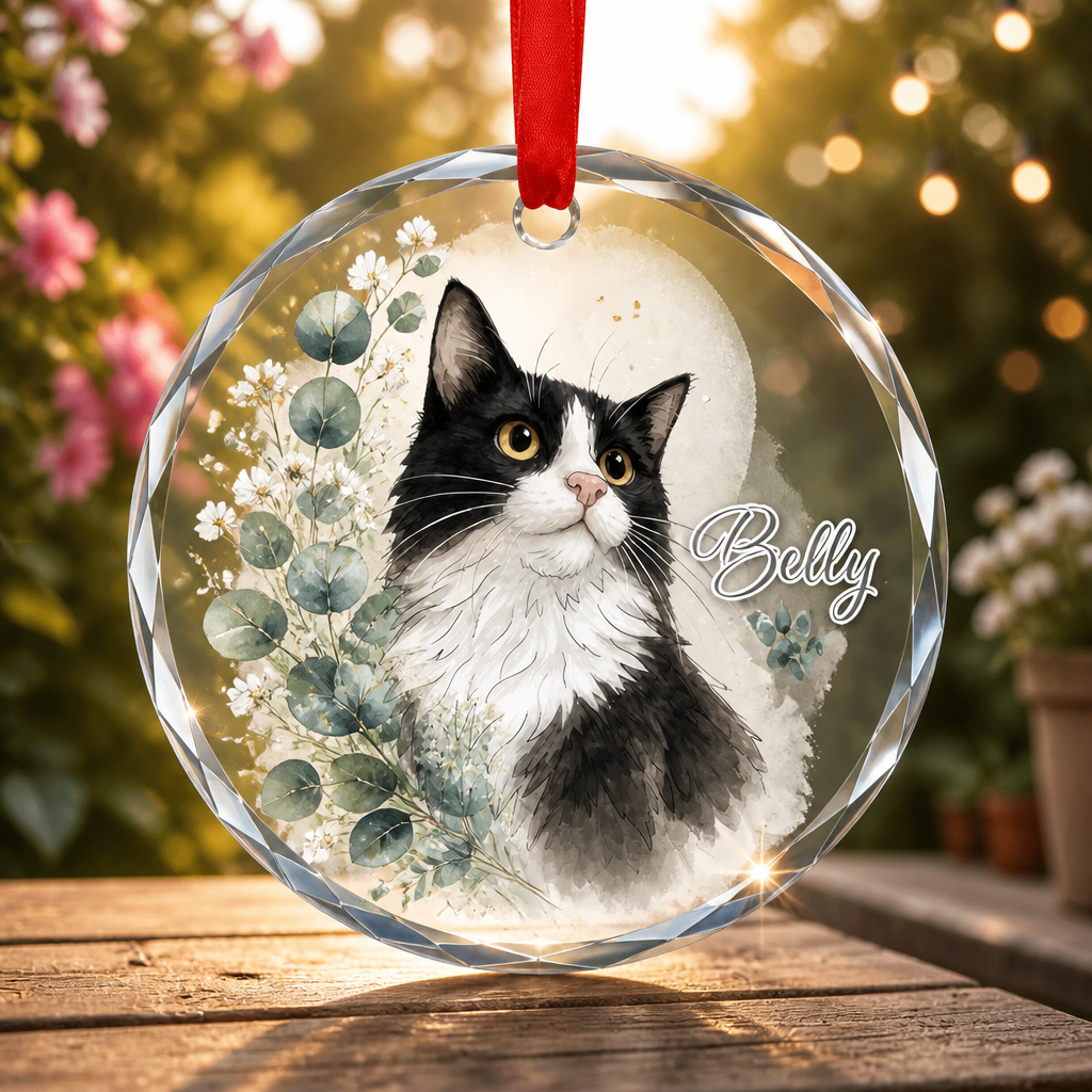 Custom Cat Portrait Crystal Ornament with Botanical Wreath - Personalized Crystal Ornament 2fc765d6-6453-45a4-8b7c-e7df0fcb7dce.png