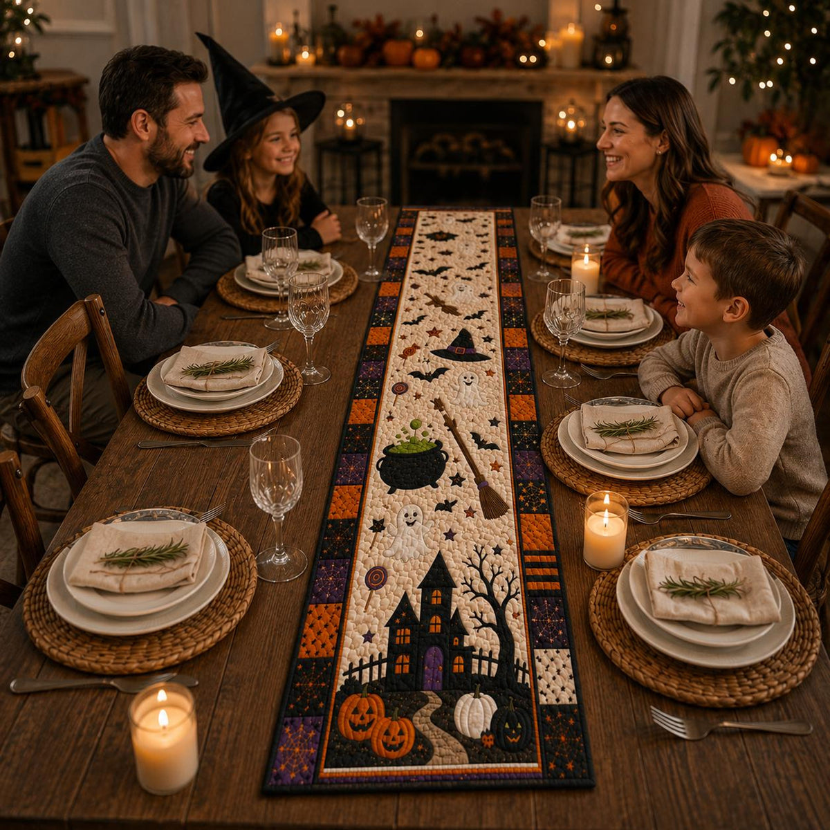 Halloween Quilted Table Runner, Haunted House Pumpkin Ghost Table Runner, Farmhouse Fall Table Decor, Kitchen Dining Room Decoration 2fd03e2a-a0c4-478e-90c0-e35bdb19bc31-4.jpg