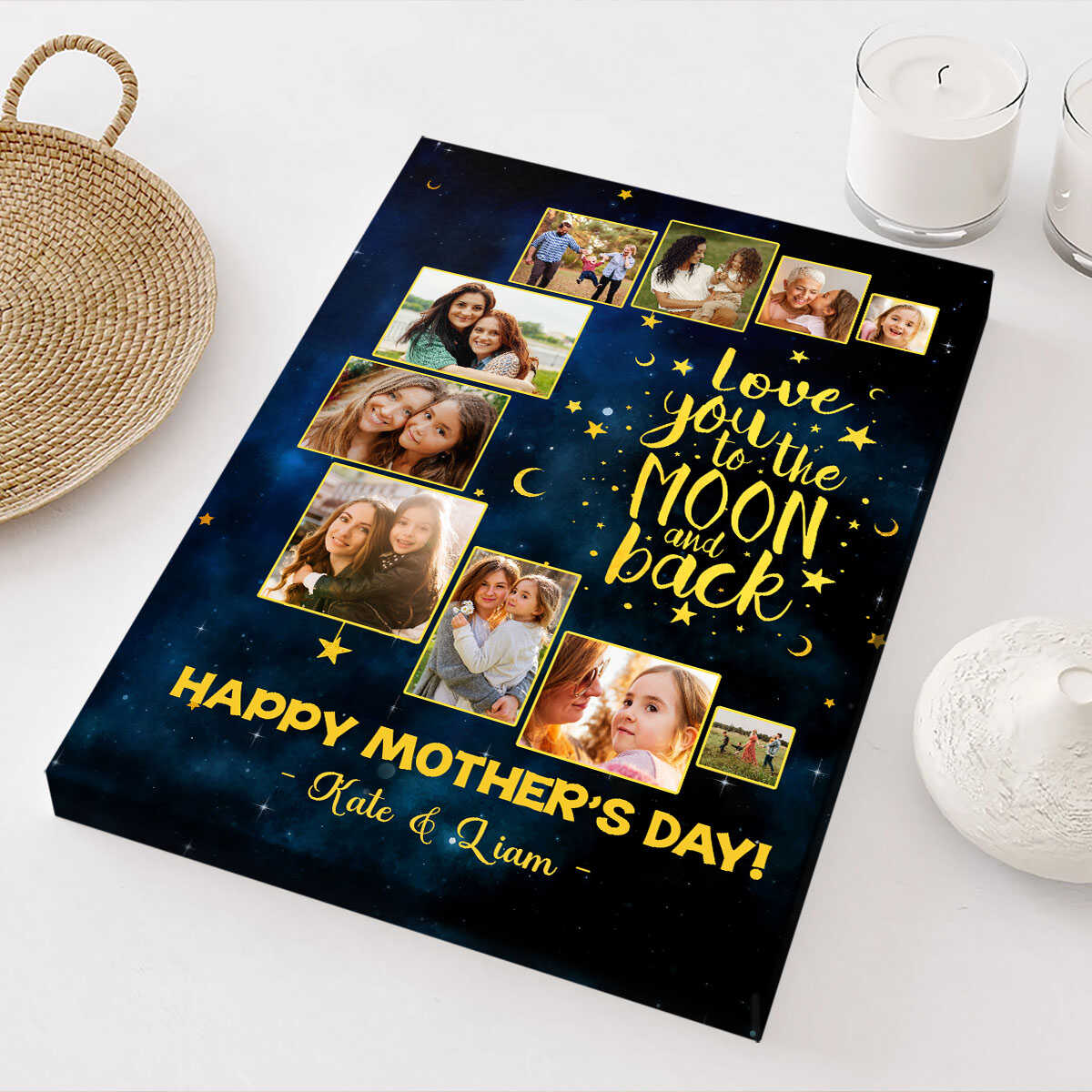 I Love You To The Moon And Back Personalized Moon Photo Collage Canvas, Mother s Day, Best Gifts for Mom s Birthday, Personalized Mom & Daughter Photo Canvas