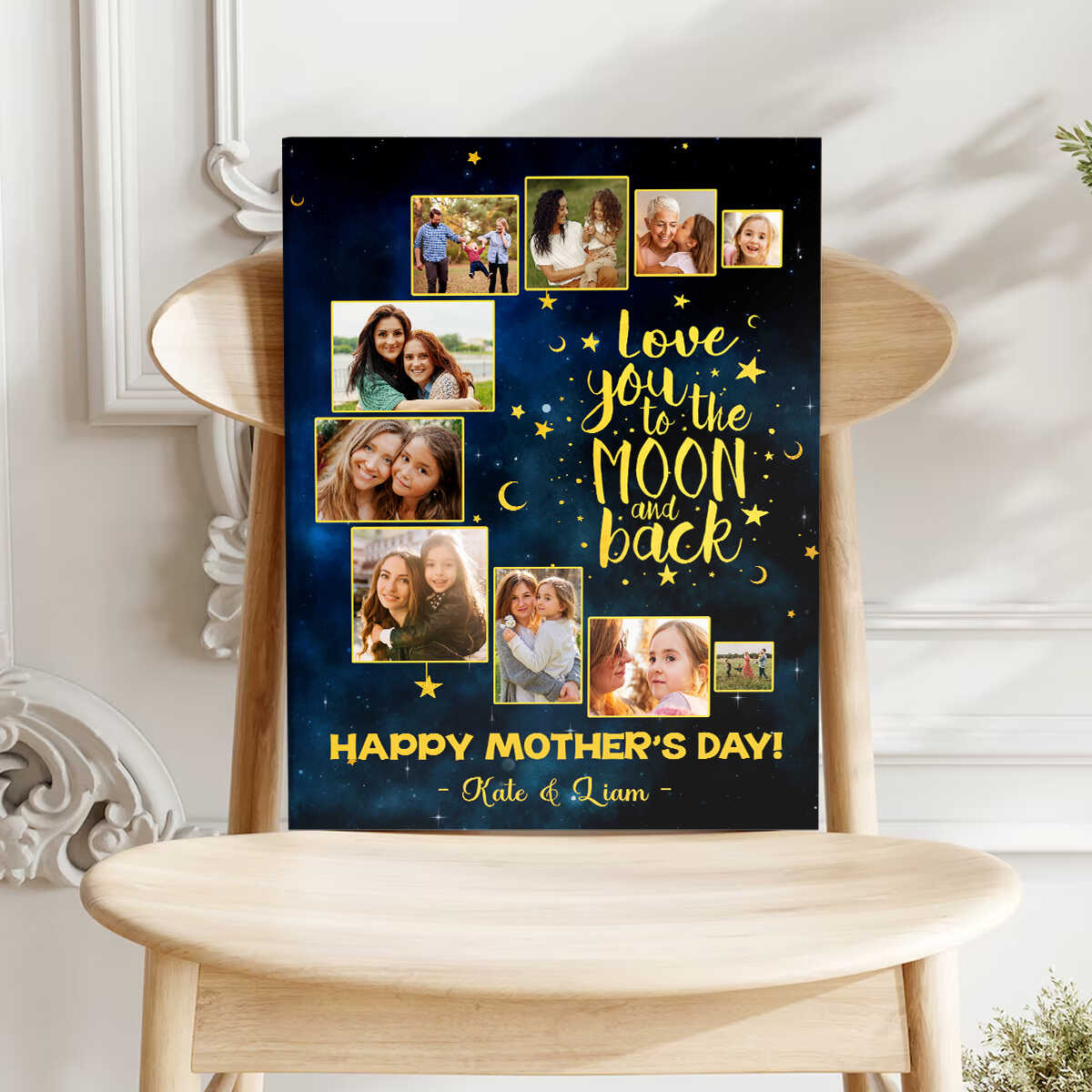 I Love You To The Moon And Back Personalized Moon Photo Collage Canvas, Mother s Day, Best Gifts for Mom s Birthday, Personalized Mom & Daughter Photo Canvas