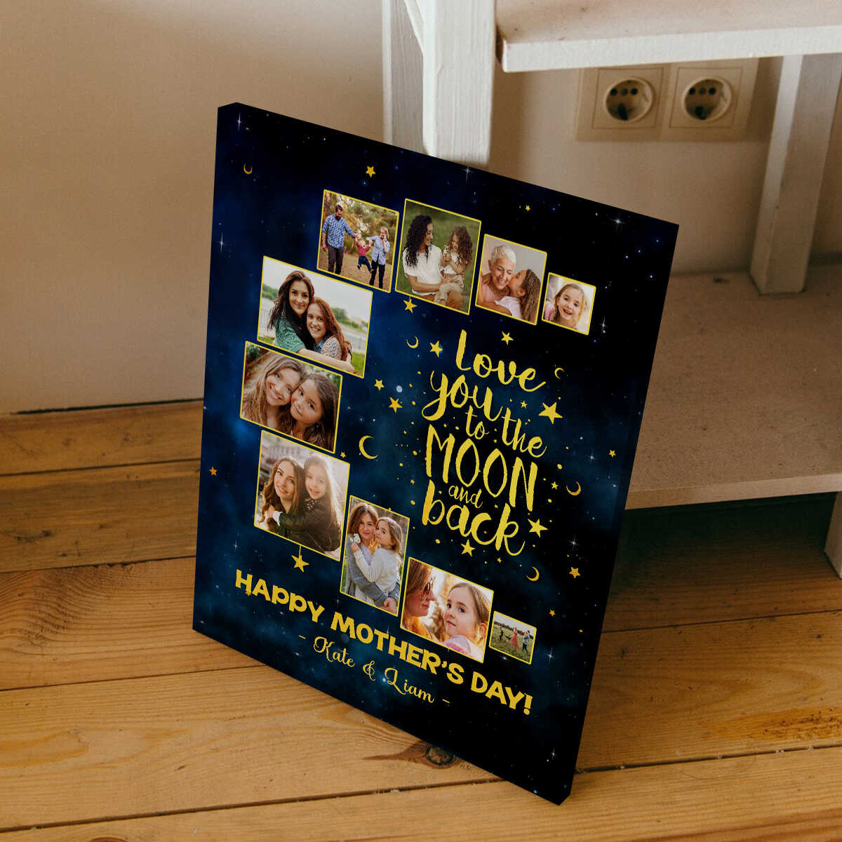 I Love You To The Moon And Back Personalized Moon Photo Collage Canvas, Mother s Day, Best Gifts for Mom s Birthday, Personalized Mom & Daughter Photo Canvas