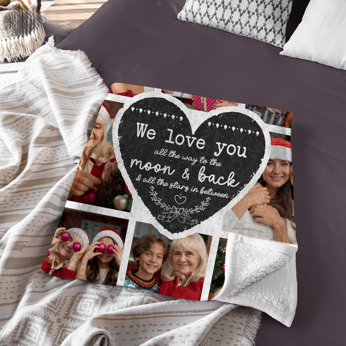 We Love You All The Way To The Moon And Back - Personalized Blanket - Photo Collage Gift For Mom From Daughter