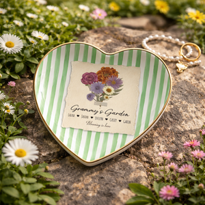 Personalized Grandma's Garden Ring Dish, Custom Birth Flower Mothers Day Gift for Mom, Family Flower Bouquet Jewelry Dish with Kids Names