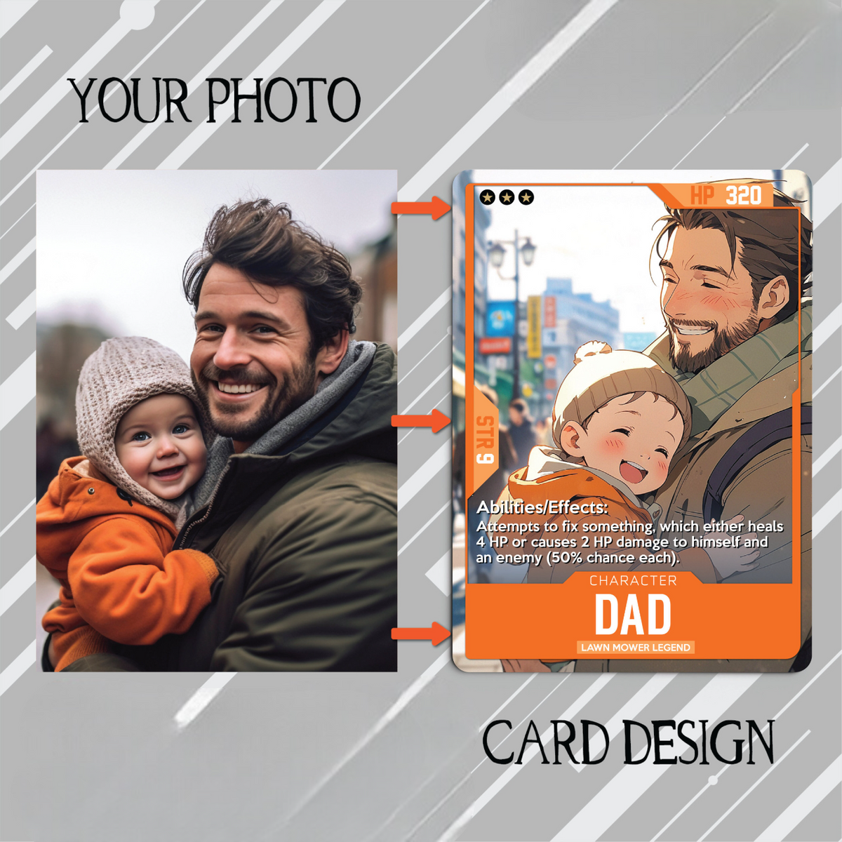 Personalised Character Trading Card, Custom Design with Photo, Holographic Cards, Father's Day, Birthday, Anniversary Gift
