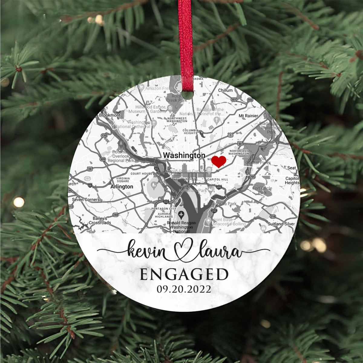 Engaged Ornament, Personalized Map Ornament Engagement Gift, Custom Location Bridal Shower Gift For Bride To Be, Just Engaged Gifts For Couple