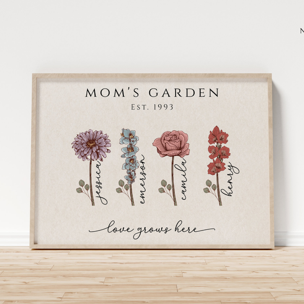 Mom's Garden Flower Bouquet - Personalized Canvas - Gift For Mother