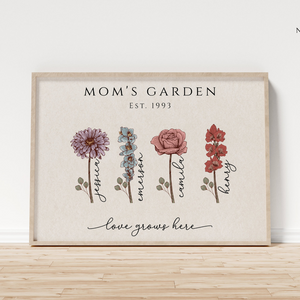 Mom's Garden Flower Bouquet - Personalized Canvas - Gift For Mother