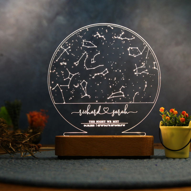 Custom Star Map By Date, Personalized 3D LED Light Round Shape, Gift For Couple, Anniversary Engagament Gift