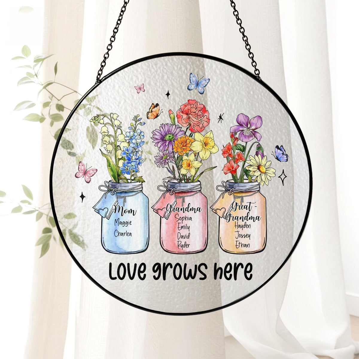 Personalized Great Grandma Gift, First Mom Now Grandma Glass Suncatcher,Custom Birth Month Flower Suncatcher, Mother's Day Gift Gift for Mom