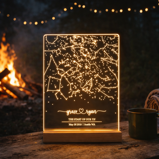 Custom Star Map By Date, Personalized 3D LED Light Wooden Base, Gift For Couple, Engagament Gift
