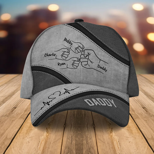 Fist Bump Daddy And Kids - Personalized Classic Cap - Gift For Father, Father's Day