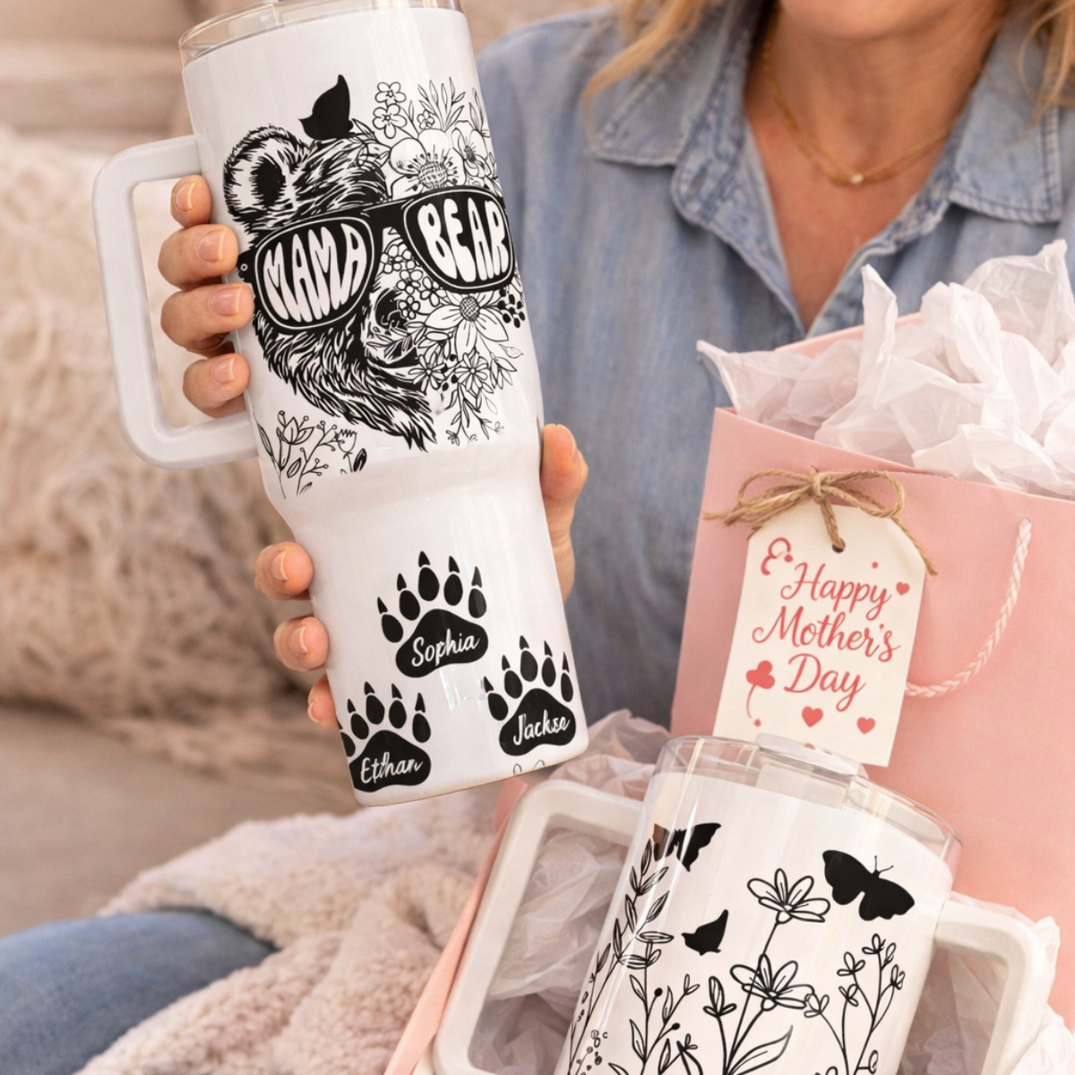 Mama Bear Custom Kid Names - Personalized Tumbler - Gift For Mother
