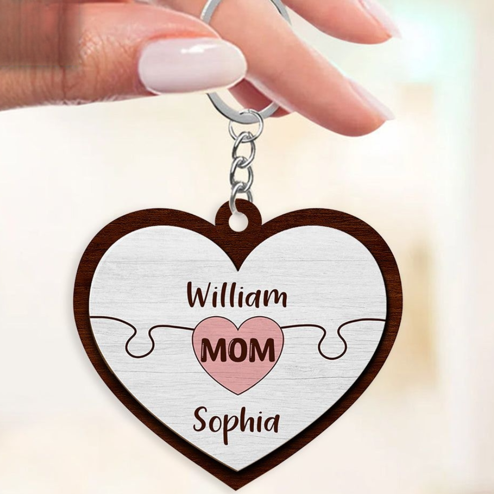 Heart Shaped Pieces Puzzle - Personalized Acrylic Keychain - Gift For Mom, Mother's Day, Birthday Gift