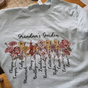 Grandma With Grandkids Birth Flowers and Names - Personalized Shirt - Gift For Grandma