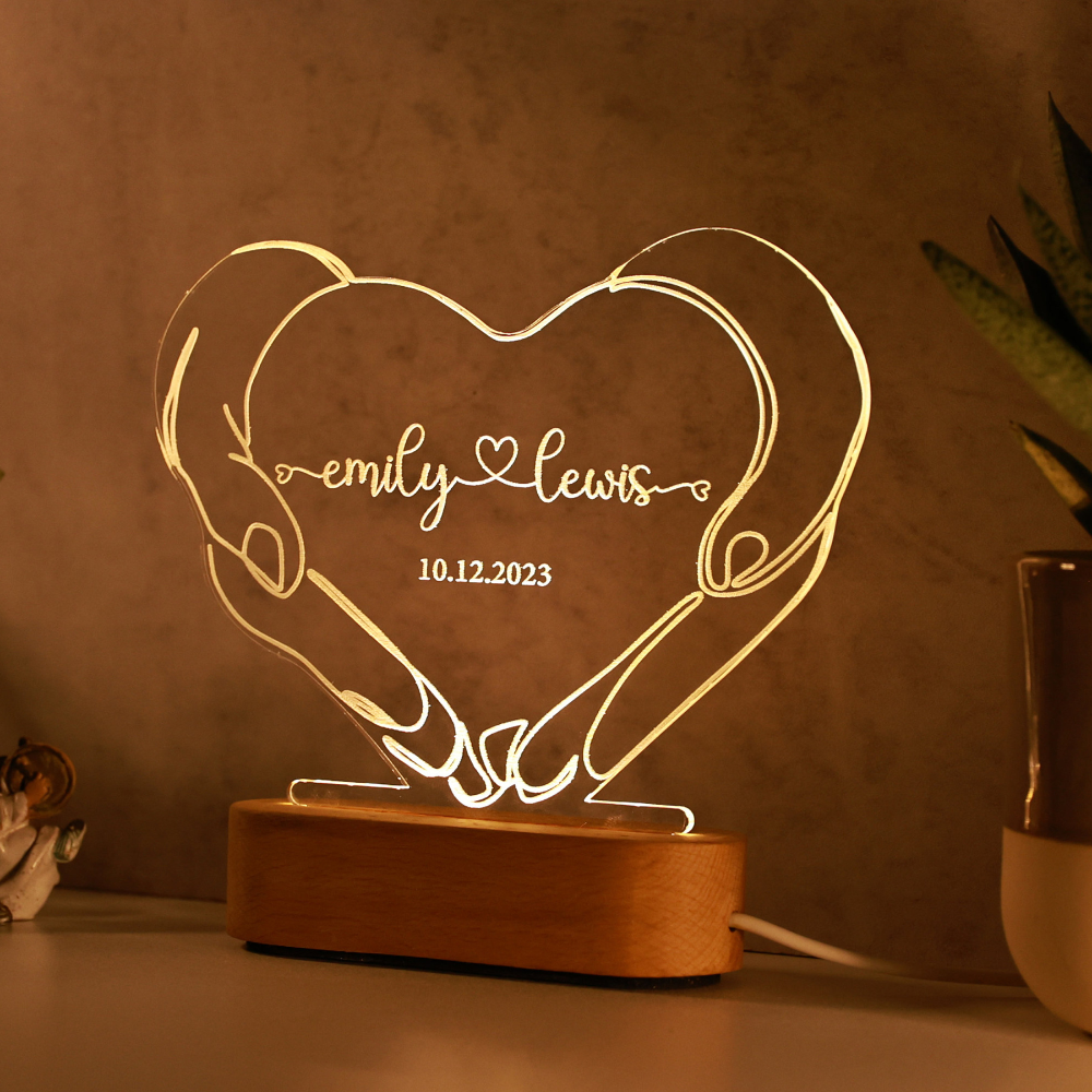 Personalized Night Light for Couples, Romantic Couple Gifts, Personalized Valentines Day Gift, Personalised Name & Date, Anniversary Gifts