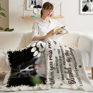 Personalised Miss Me No Fear Paw Print Soft Throw Blanket with Pet Photo and Name Pet Loss Memorial Sympathy Gift for Pet Lover