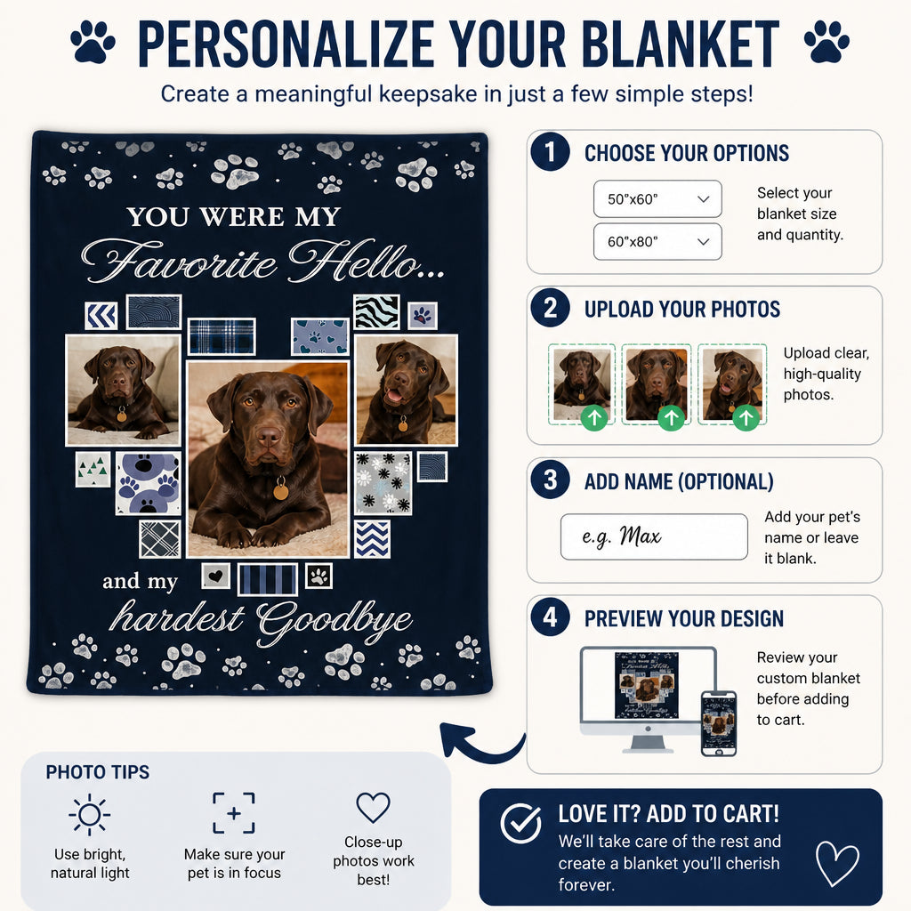 Pet Memorial Photo Blanket - "Favorite Hello, Hardest Goodbye" (3 Photos) - Personalized Blanket 301a8967-39a2-4827-9bb7-5224dd81a992.jpg