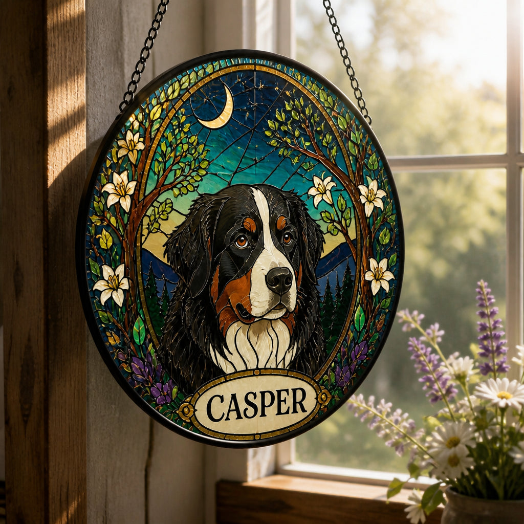 Personalized Stained-Glass Dog Suncatcher – Forest Arch - Personalized Suncatcher Stained Glass 3030b91f-b32e-471b-a80e-260ec8450f85.jpg