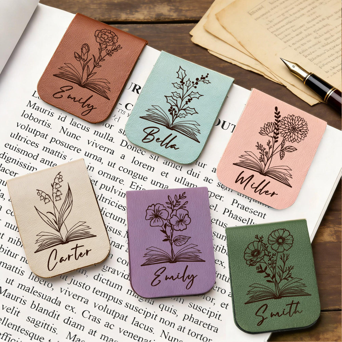 Personalized Leather Magnetic Bookmark, Engraved Birth Flower Book Mark Gifts 30315782-15ad-4355-a024-ff30376a4517-1.jpg