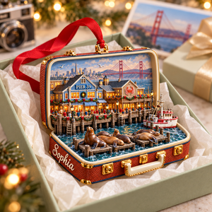 Personalized 3D Pier 39 Suitcase Christmas Ornament – San Francisco USA Travel Souvenir & Gift for San Francisco Lovers 30455223-db68-42da-b6e9-401f904be48a-Pier-39-Ornament-in-Gift-Box-3.png