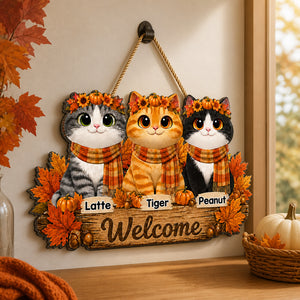 Autumn Cats Welcome Wood Sign – Custom Pet Portraits - Personalized Wood Sign 305c58b1-caf4-4d75-884e-7604e96ce8c1.jpg