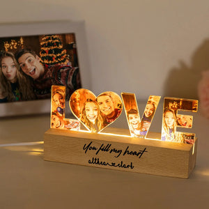Personalised Couple Photos LED Night Light with Wooden Base Home Decor Anniversary Valentine's Day Gift for Couples