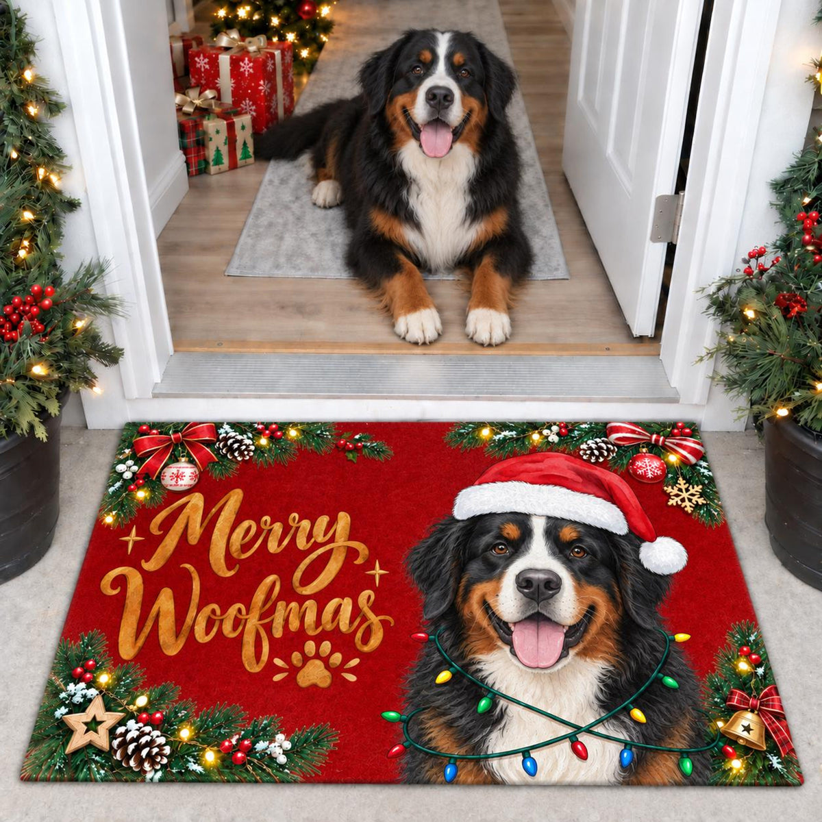 Merry Woofmas Dog Doormat, Festive Christmas Porch Decor, Plush Velour Mat 306e1026-6187-49a9-8e1f-aea3706c3a48-1.jpg