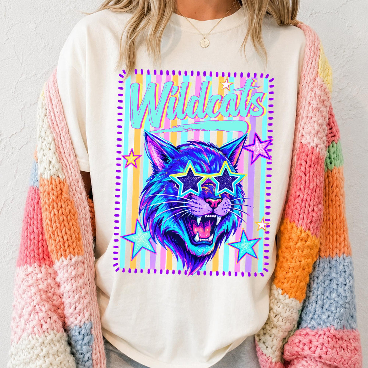 Custom Mascot Neon Striped Shirt, Preppy School Spirit Shirts, Back To School Tee, Matching Team Shirts, Game Day School Pride T-Shirt 308435b3-4924-4017-bccd-196b963edec5-9.jpg