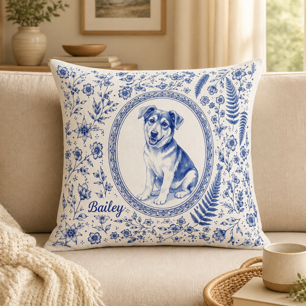 Custom Pet Cameo Toile Pillow – Photo-to-Ink Portrait with Name - Personalized Pillow 308c9ce1-7afb-479f-9dc9-a592109fb4e2.png