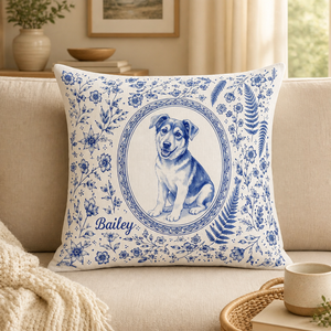 Custom Pet Cameo Toile Pillow – Photo-to-Ink Portrait with Name - Personalized Pillow 308c9ce1-7afb-479f-9dc9-a592109fb4e2.png