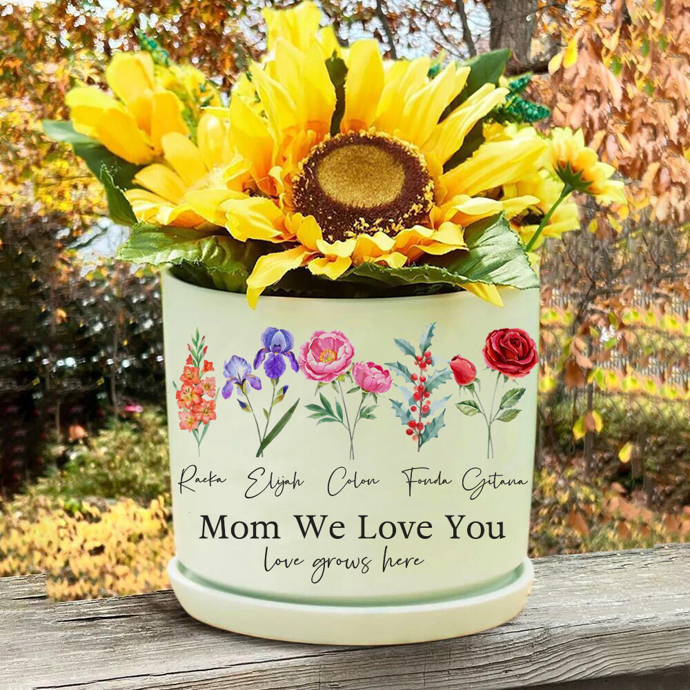 Personalized Grandma's Garden Outdoor Flower Pot With Grandkids Name and Birth Flower For Mother's Day