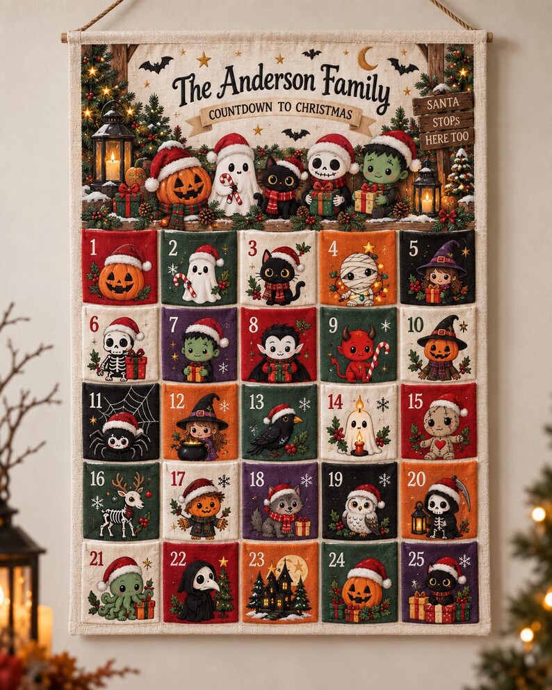 Personalized Spooky Christmas Fabric Advent Calendar, 25 Day Halloween Holiday Pocket Countdown, Custom Family Quilted Wall Hanging 30a6ebfc-06e0-46cd-b4b4-555b8270a49f-il_794xN.8602794747_cy3s.jpg