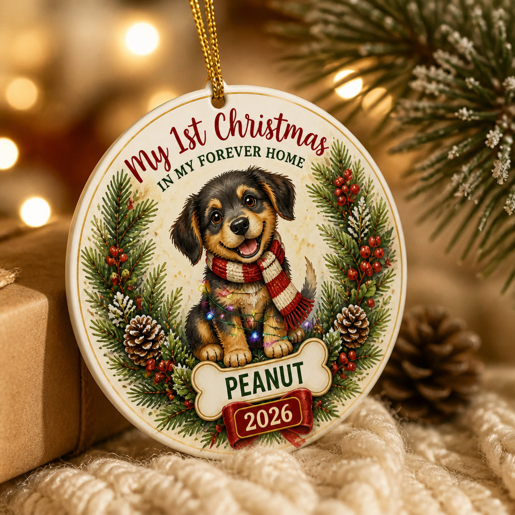 My 1st Christmas In My Forever Home - Personalized Pet Ornament (Name + Year) - Personalized Ornament 30aab66f-6933-46f7-a9c6-5d863a607fc3.jpg