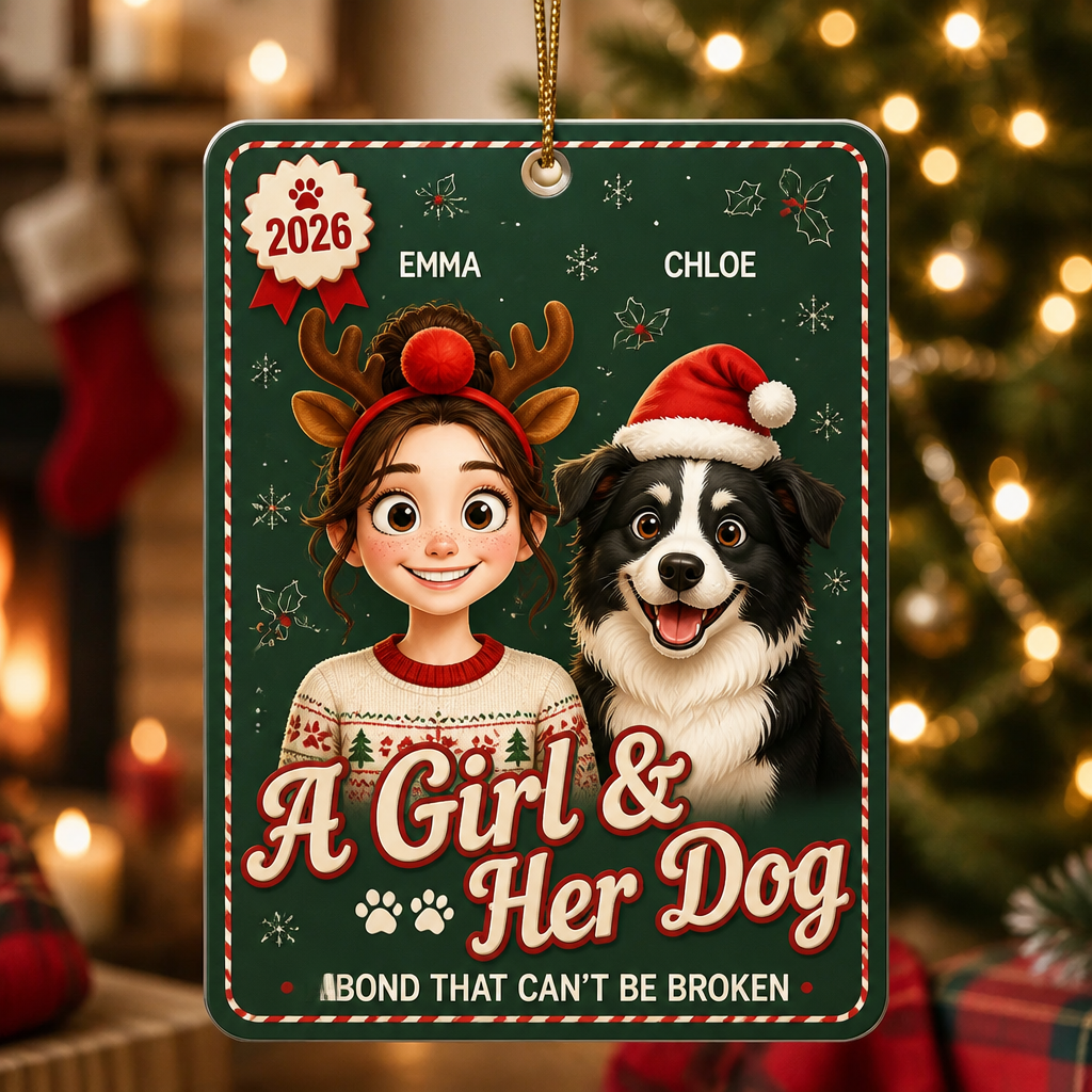 A Girl & Her Dog — Custom Cartoon Portrait Aluminum Ornament - Personalized Aluminum Ornament 30d88182-a022-4909-a03a-2cfc05a5dd5f.png