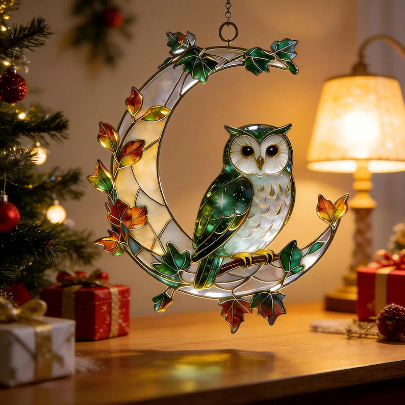 Stained Glass Owl Suncatcher, Owl Moon Window Hanging, Forest Owl Decor, Nature Lover Gift, Owl Glass Ornament, Window Sun Catcher 30e9d184-aa50-4674-a3bc-db31f545a209-gggggggggggggg-3-.webp