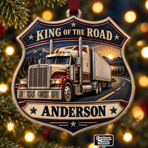 Personalized Truck Driver Christmas Gift - Custom Name King Of The Road Ornament 30eea935-efeb-4026-ac9a-35857c8b71a7-mockup-annotated-1790152197946.png