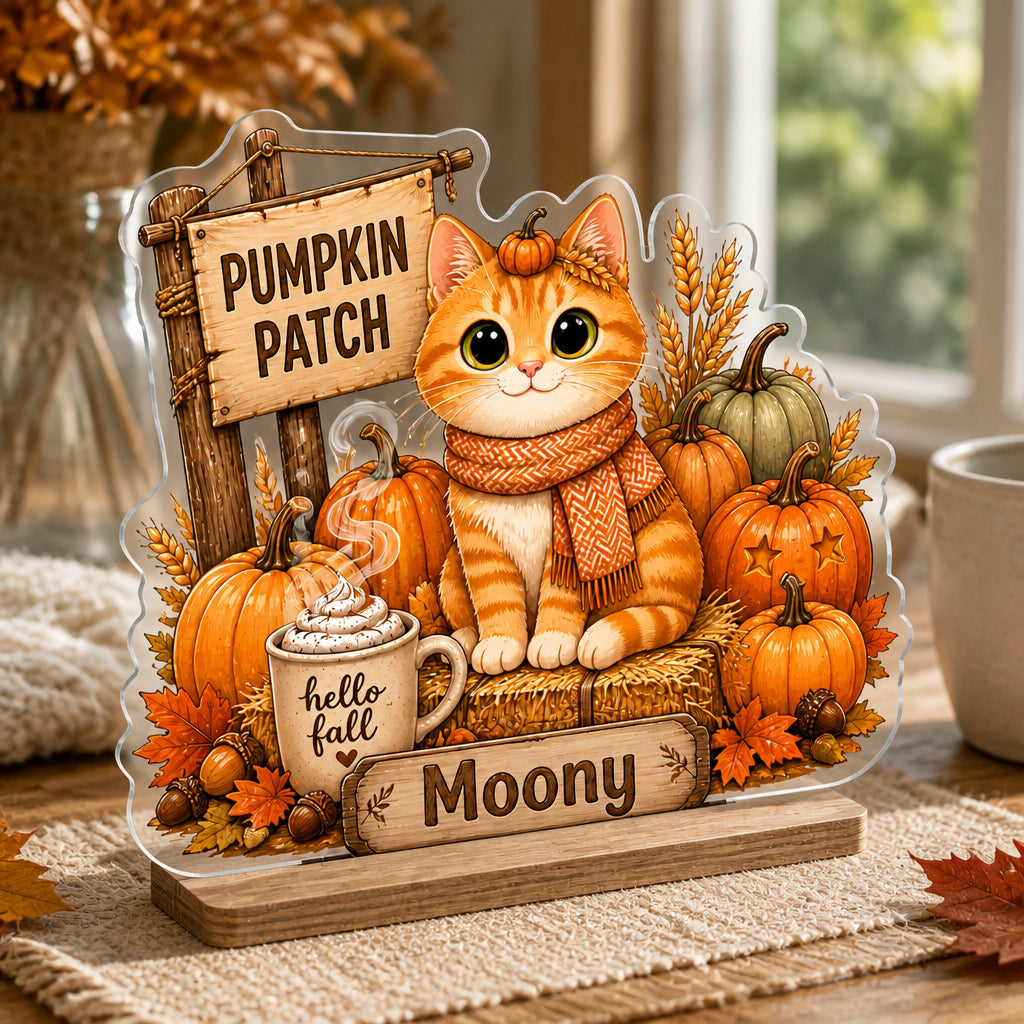 Autumn Pumpkin Patch Cat - Custom Name Table Sign - Personalized Custom Shape Acrylic Table Sign 30f223a0-16c5-4f2f-87d6-1ee0133a8427.jpg