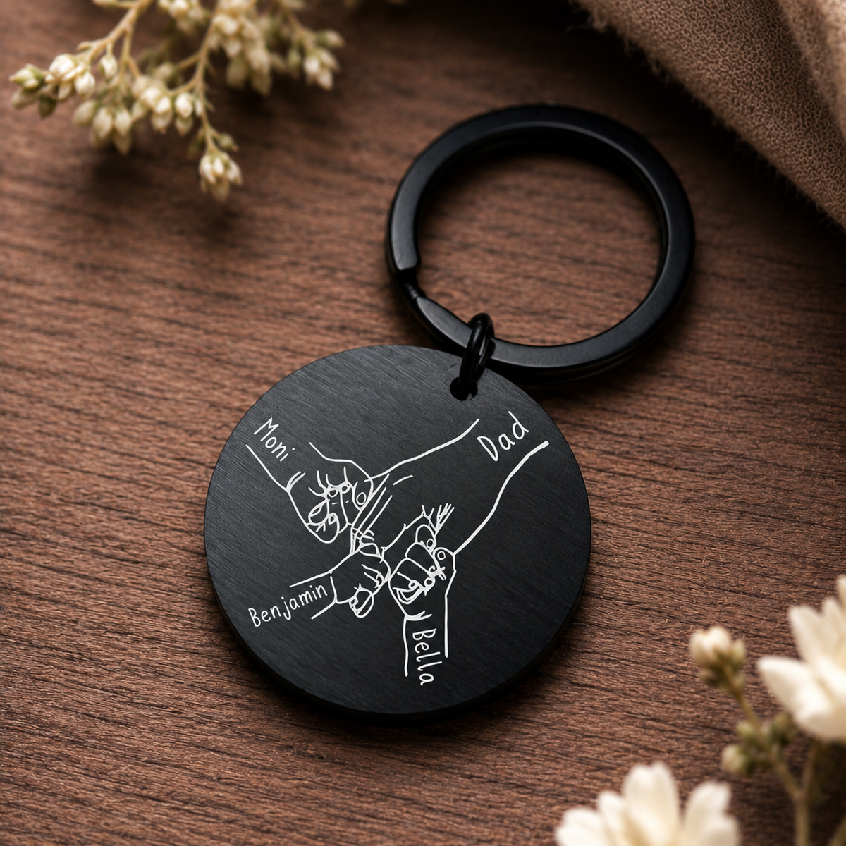 Engraved keychain, dad gift idea with name and motif | Personalized pendant for him, her, children, father, child gift