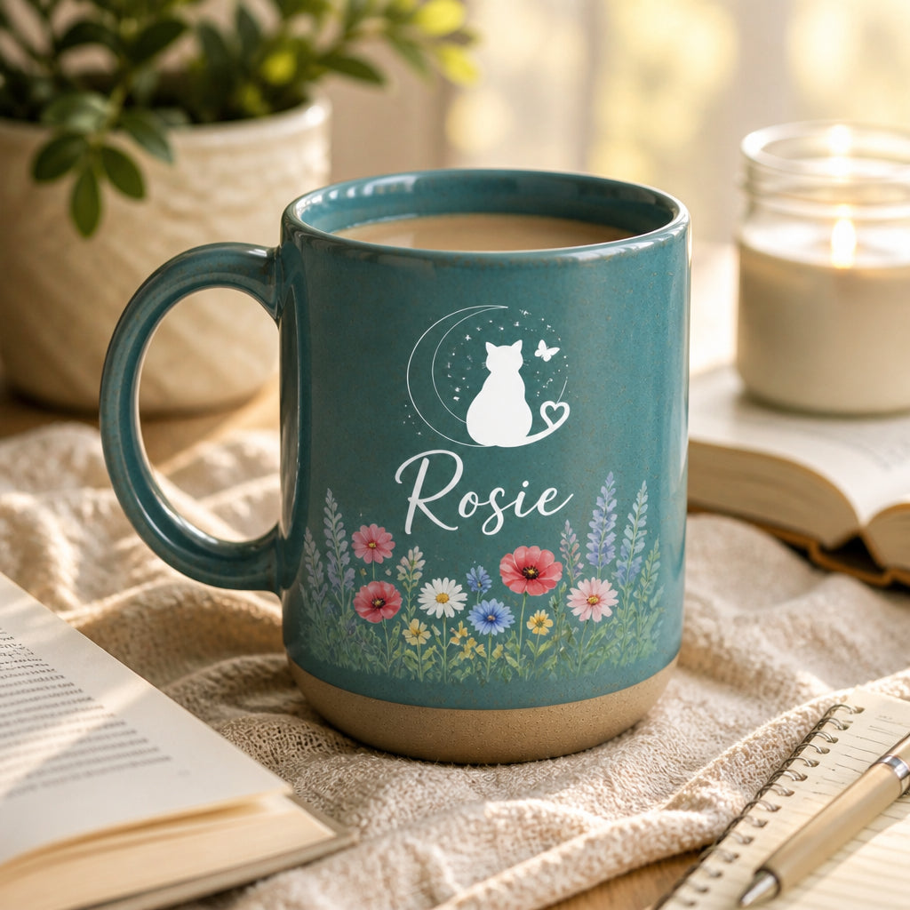 Personalized Cat Line Art Pottery Mug – Name with Wildflower Meadow - Personalized Pottery Mug 311f0bc9-b04d-4a26-90ae-c1174814b6d6.jpg