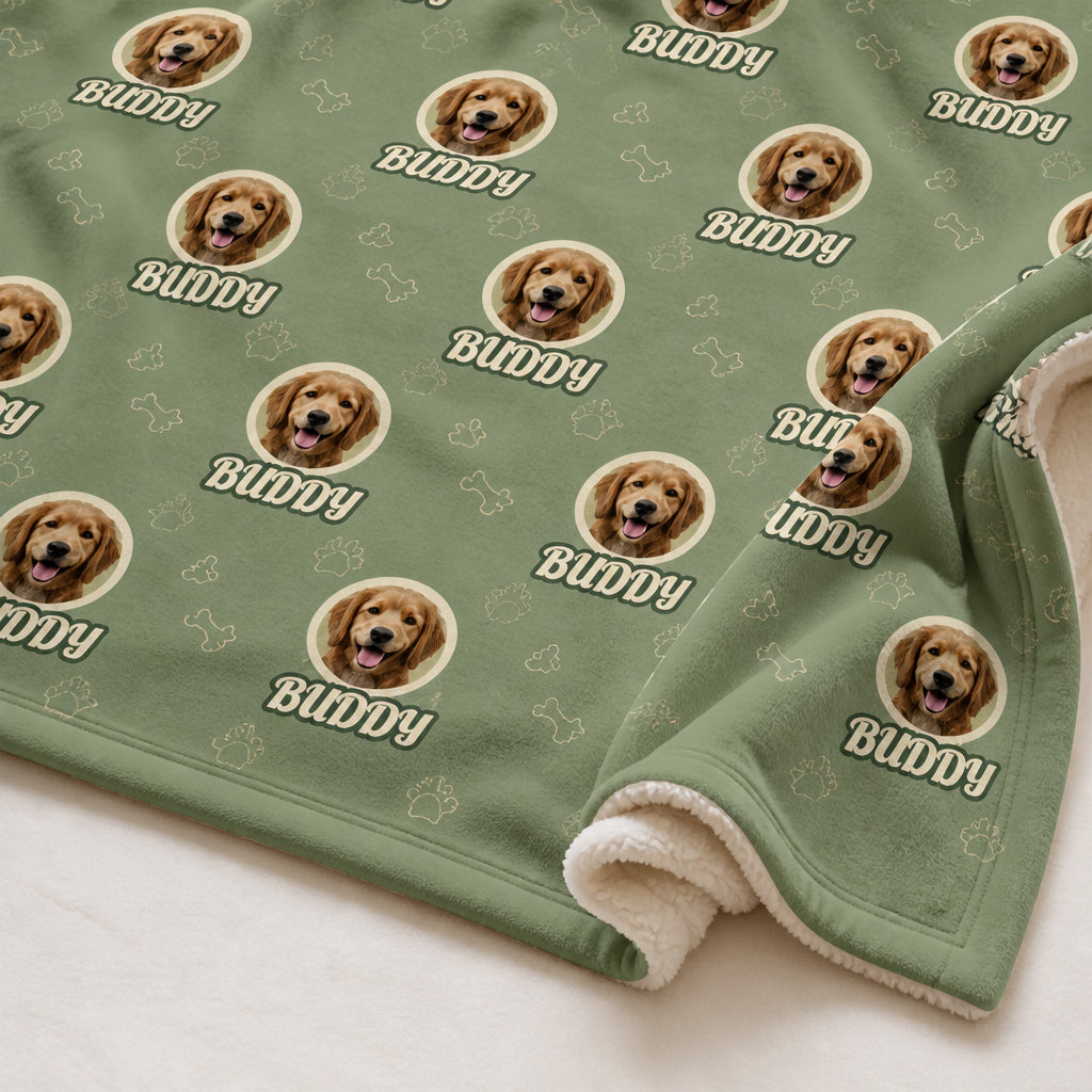 Custom Pet Face + Name Repeat Blanket (Circle Badge Bones Pattern) - Personalized Blanket 31270213-1502-416a-a736-b523c1a5267f.jpg