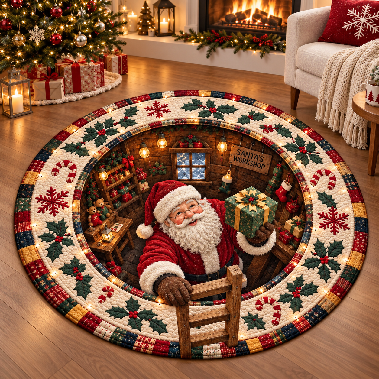 Santa Claus Christmas 3D Round Rug Optical Illusion Rug, Xmas Home Decor Christmas Gift for Family, Holiday Living Room Floor Mat Non Slip 313af451-9d1d-45c1-8013-bdf1701d40b0-sdf.png