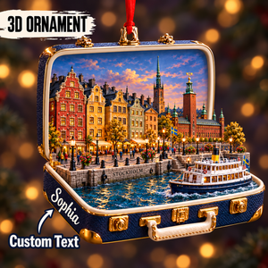 Personalized 3D Stockholm Suitcase Christmas Ornament – Stockholm Sweden Travel Souvenir & Gift for Stockholm Lovers 314a609c-1a35-4300-bc0d-9cc0509f916d-Stockholm-Suitcase-Ornament-Diorama.png