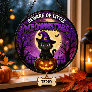 Halloween Cat Garden Flag – Beware of Little Meownsters (Personalized Name) - Personalized 1 Layered Suncatcher with Charm 316cb155-69b7-4aa6-8980-09f644d50e5e.jpg
