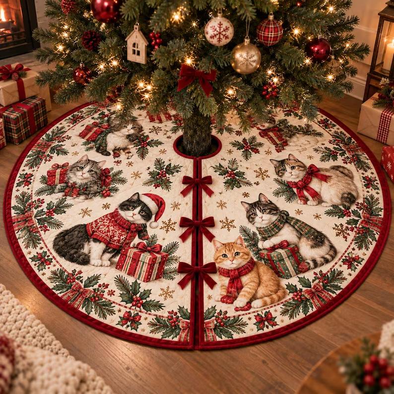 Christmas Cat Tree Skirt, Cute Christmas Tree Skirt, Holiday Cat Decor, Festive Christmas Tree Decoration, Cozy Xmas Home Decor 316d0e5c-e278-443d-a465-ff1e6c324ec4-dffff-1-.jpg