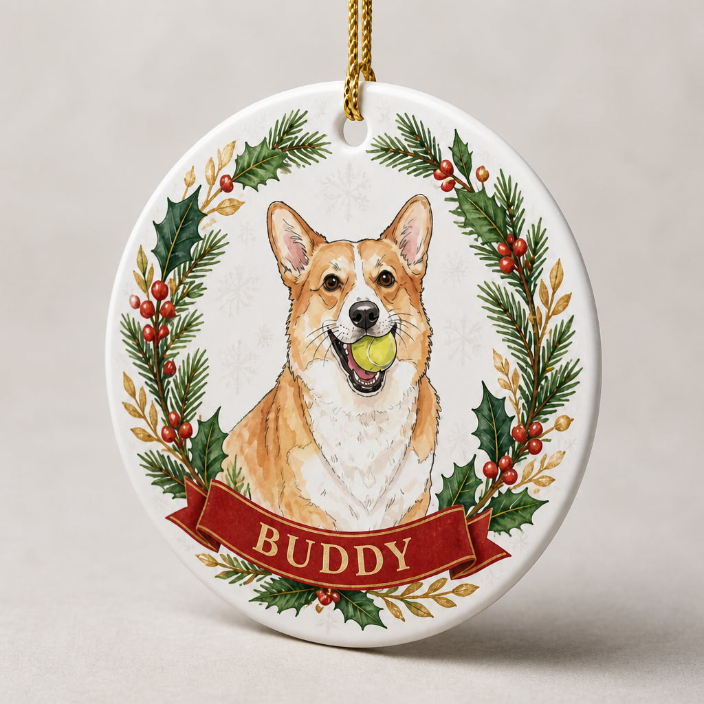 Custom Watercolor Pet Portrait Ornament with Wreath & Name - Personalized Aluminum Ornament 31717605-5d41-4190-9a6e-fc31ccfb78f6.jpg