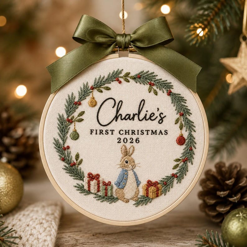 Personalized Bunny Christmas Ornament, Custom Baby First Christmas Embroidery Hoop, Baby Name Keepsake, Newborn & Baby Shower Gift 31726320-34e7-4cff-8ba7-e76b53c8423b-56.jpg