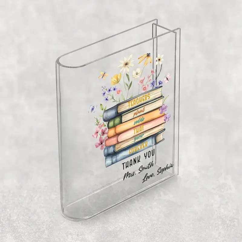 Personalized Teacher Book Vase - Teachers Plant Seeds Engraved Gift for Educators | End of Year Teacher Appreciation Present, Thank You Gift for Mentors