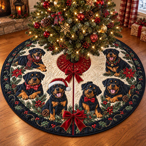 Quilted Rottweiler Christmas Tree Skirt – Festive Puppy Design with Holly & Red Bows, Cozy Holiday Decor, Christmas Gift for Rottweiler Lovers 318a205d-5314-496a-bc3b-52f6356a811e-2.jpg