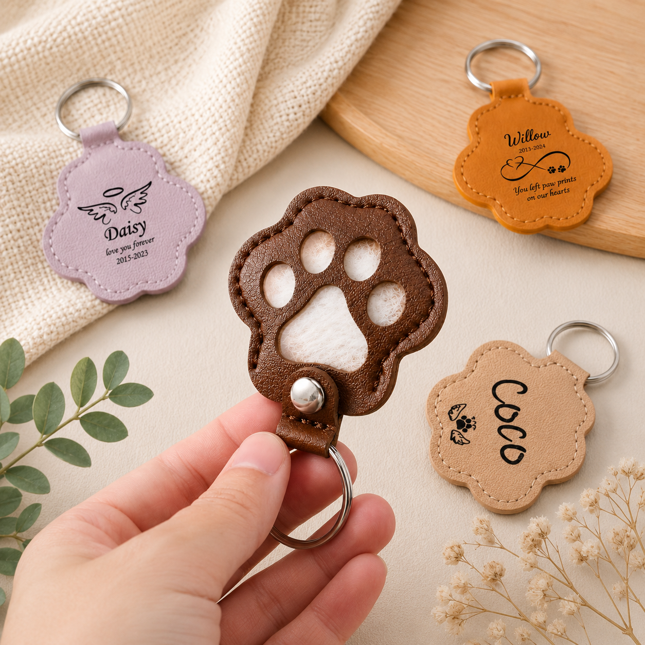 Custom Pet Fur Memorial Keychain, Engraved Pet Fur Holder, Dog Cat Hair Keepsake Jewelry, Pet Sympathy Gift for Pet Lovers